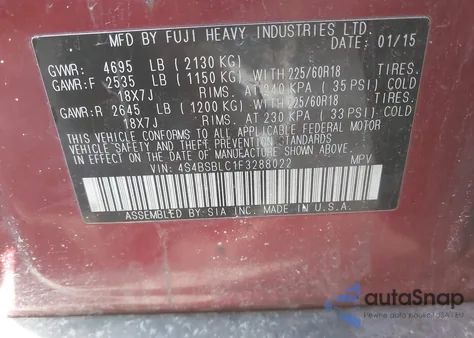 2015 Subaru Outback 2.5I Limited from USA, damaged, VIN 4S4BSBLC1F3288022